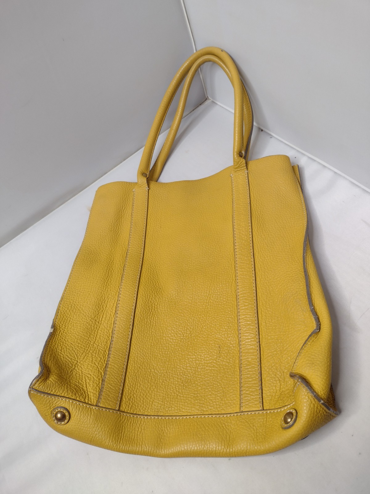 J Crew Borge Garveri Distressed Yellow Leather Tote Large Hobo Handbag A34