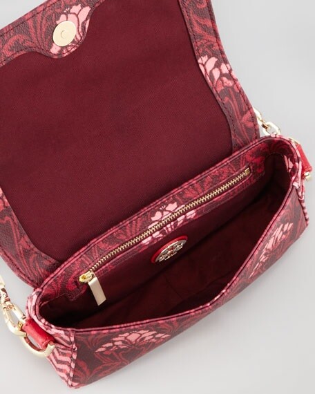 NEW AUTHENTIC TORY BURCH Robinson Floral Carmine Crossbody Bag, Red Burgundy