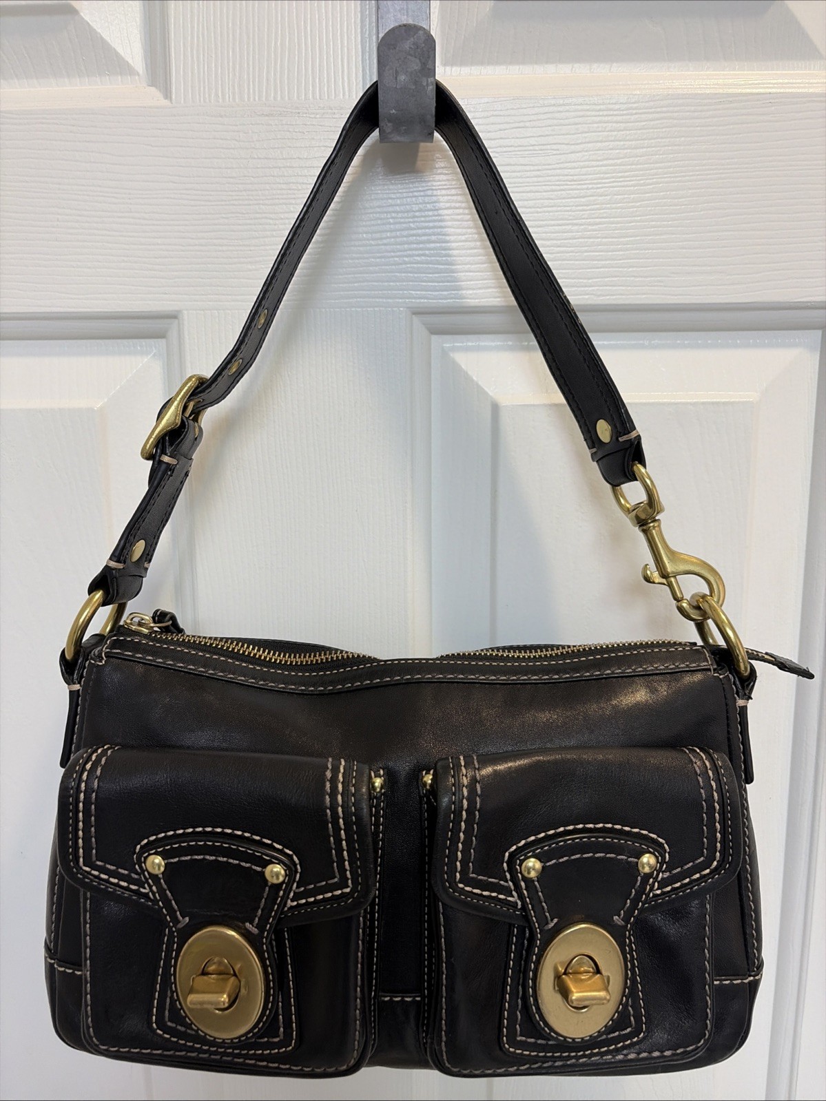 Coach Legacy 65th Anniversary Leather Shoulder Bag Black Pink Lining F12868 EUC
