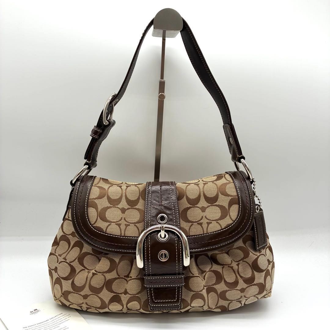 COACH Soho Signature Brown Canvas Shoulder Bag Pre-Owned Charm Included