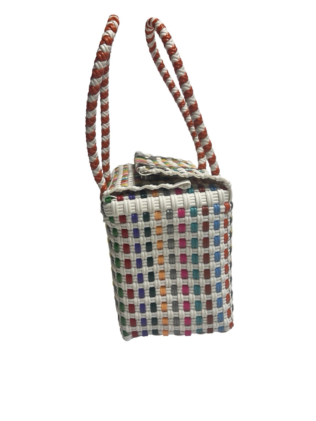 Vtg Colorful Artisan Handwoven Recycled Plastic Purse Hand Bag Tote Lightweight