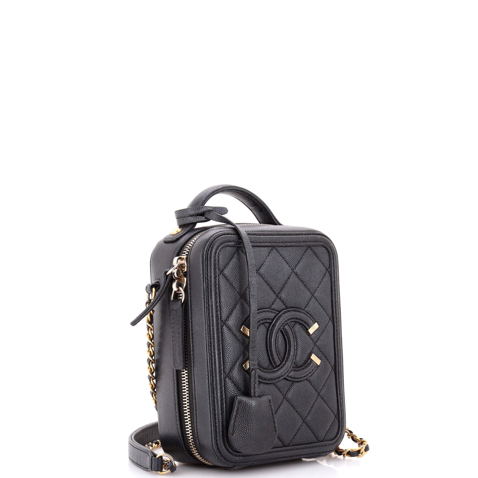 Chanel Filigree Vertical Vanity Case Quilted Caviar