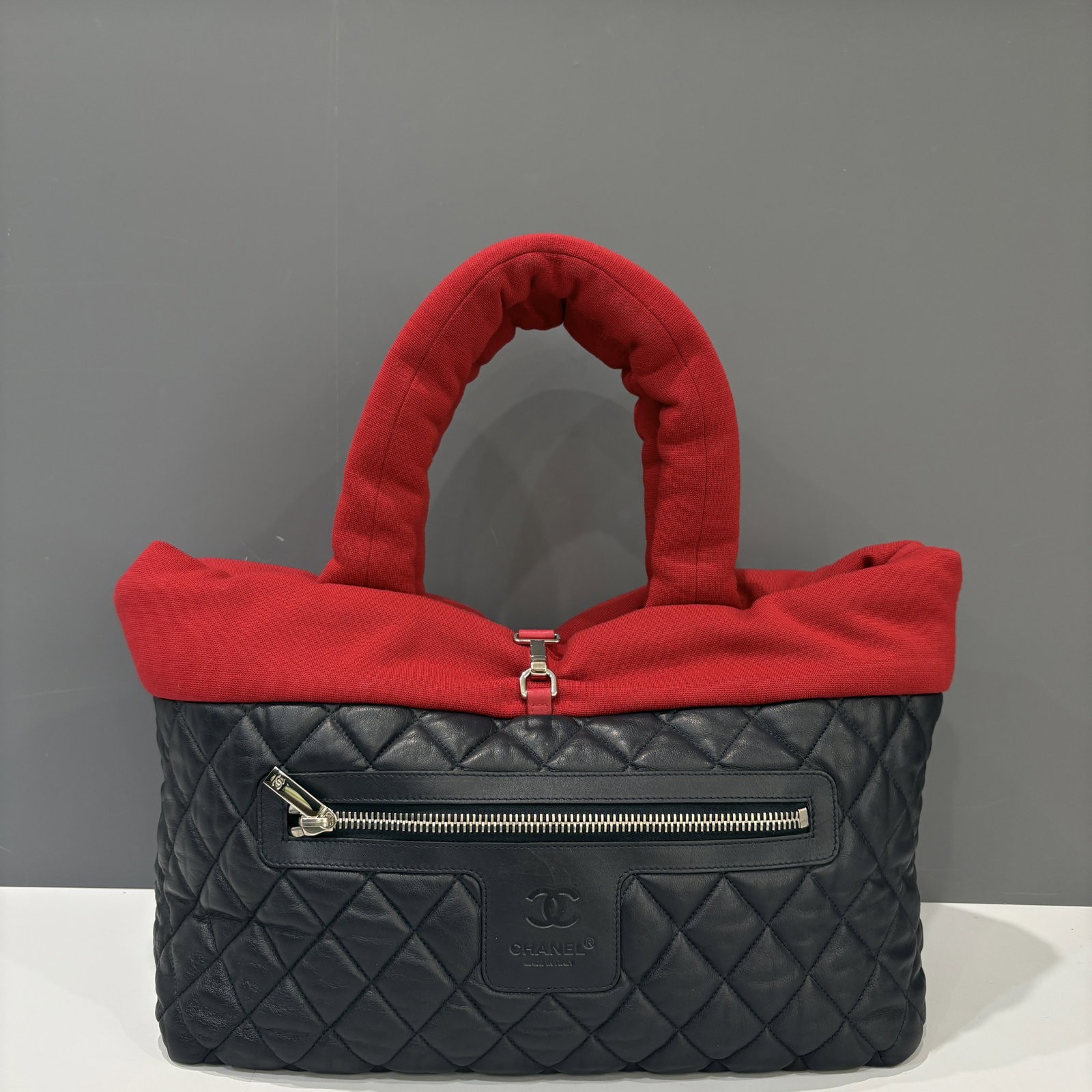 Chanel Tote Bag Red Navy Black Calfskin Jersey (ac020926b0)