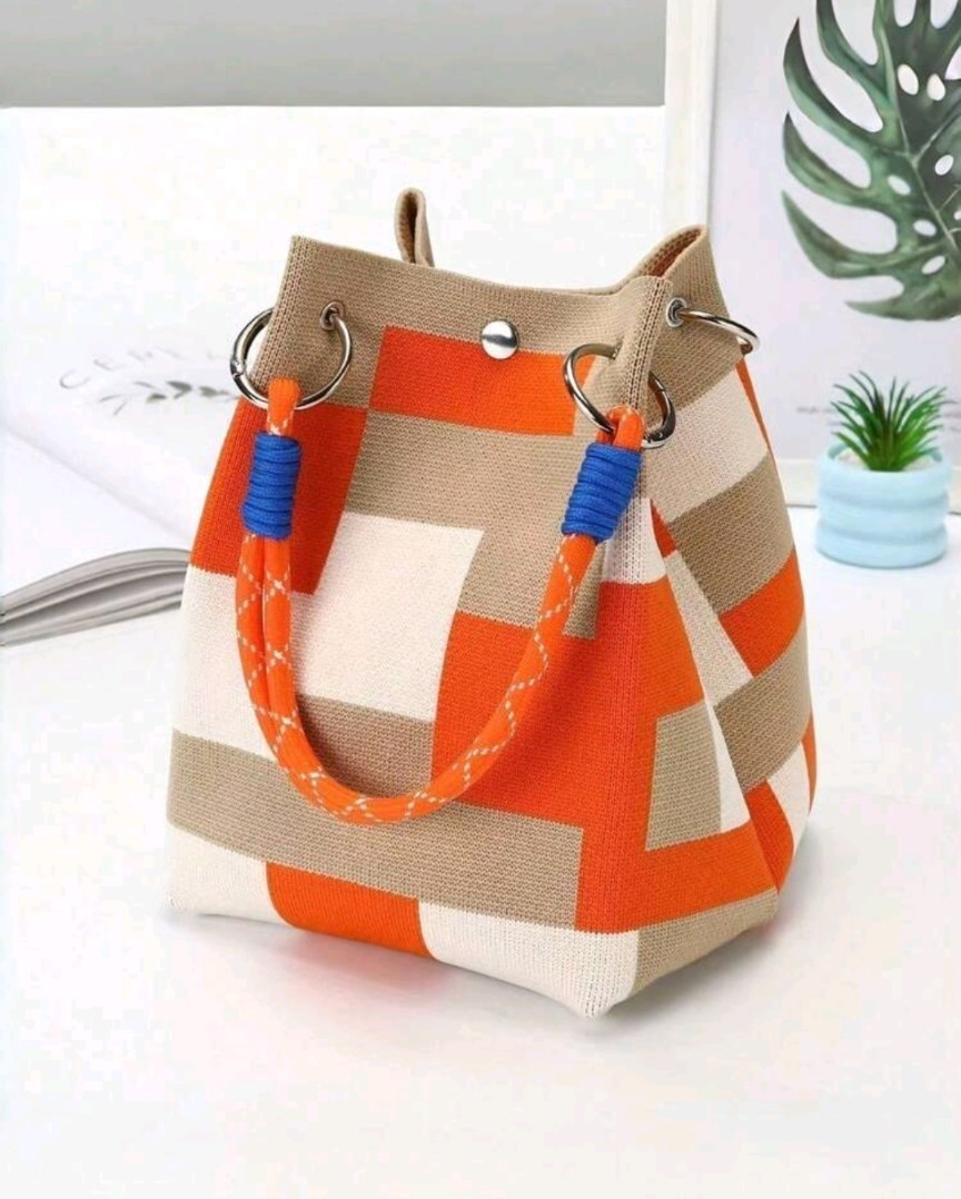 Multicolor Colorblock Geometric Top Handle Bag for Women, Casual Modern Design