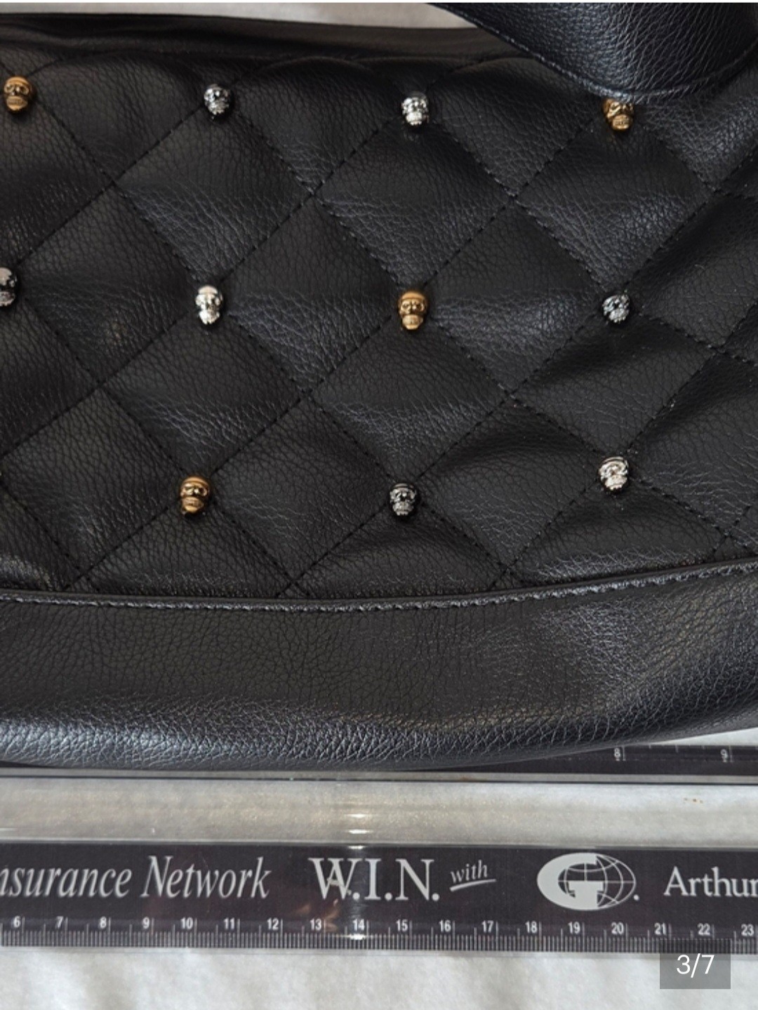 Betsey Johnson Black Quilted Shoulder Bag W/ Skull Stud Accents And Skull Zipper