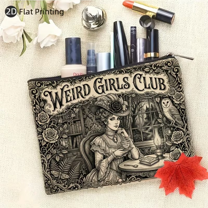 Halloween Gothic Victorian Weird Girls Club Makeup Bag Double-Sided 6″h x 8.7″w