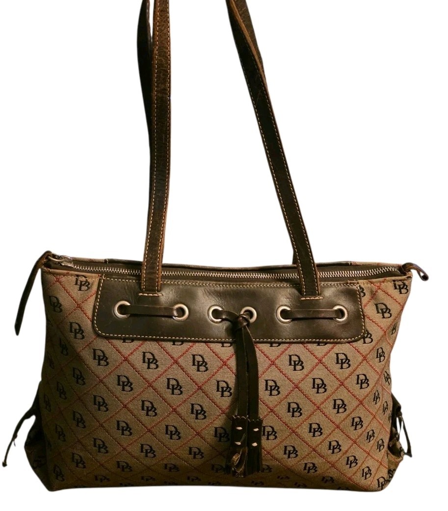 Vtg Dooney & Bourke Women’s Large Tassel Tote Bag DB Monogram Y2K Preppy