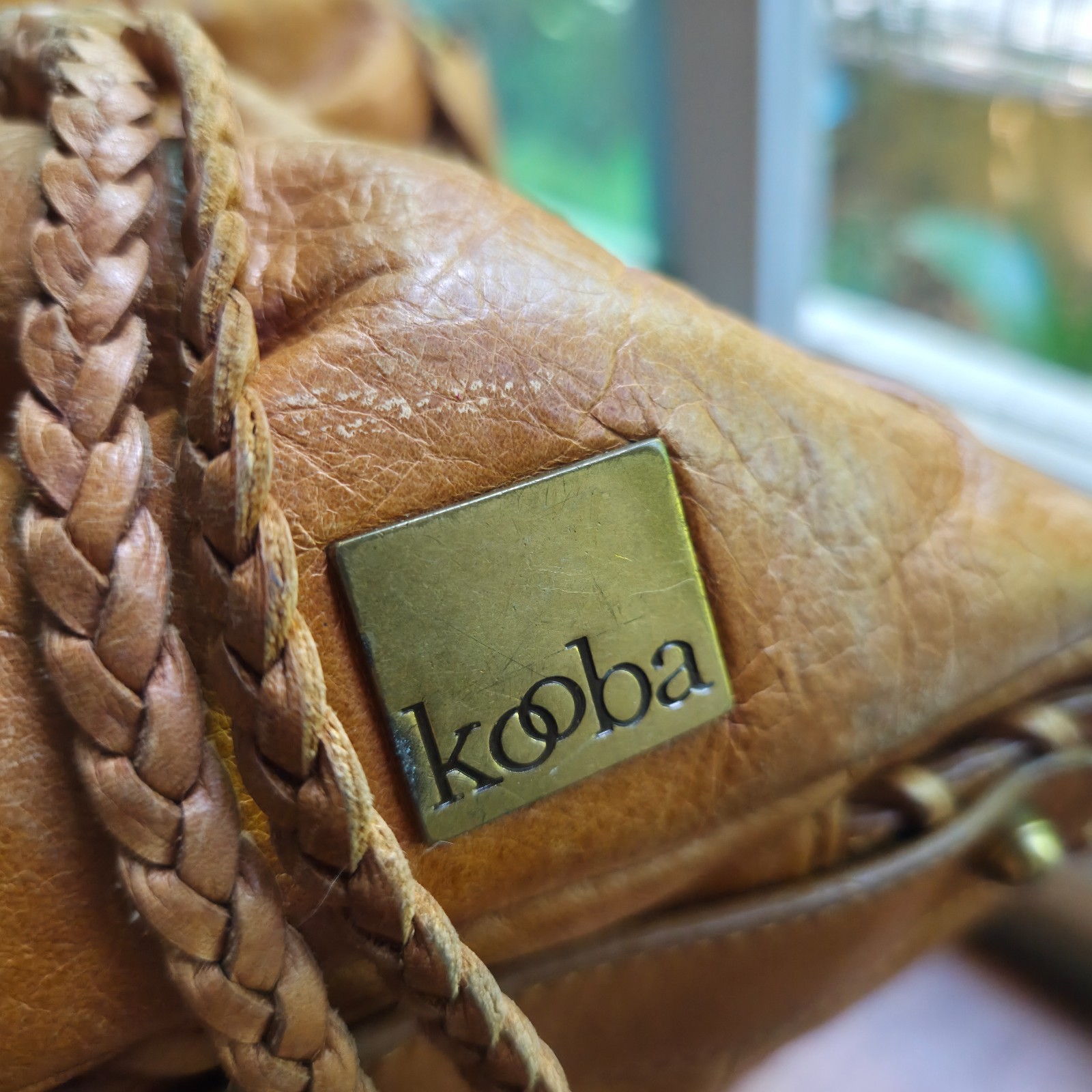 Kooba Sienna Leather Bag Whip-stitch Antique Tan Brown Shoulder Purse