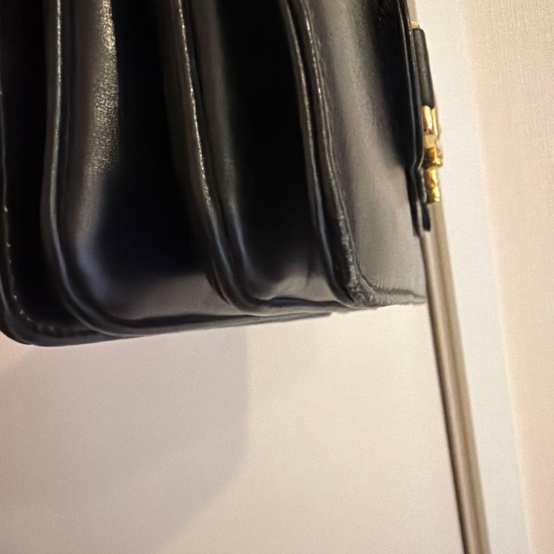 CELINE Old Horsebit Shoulder Bag Black Leather Vintage Authentic Rare