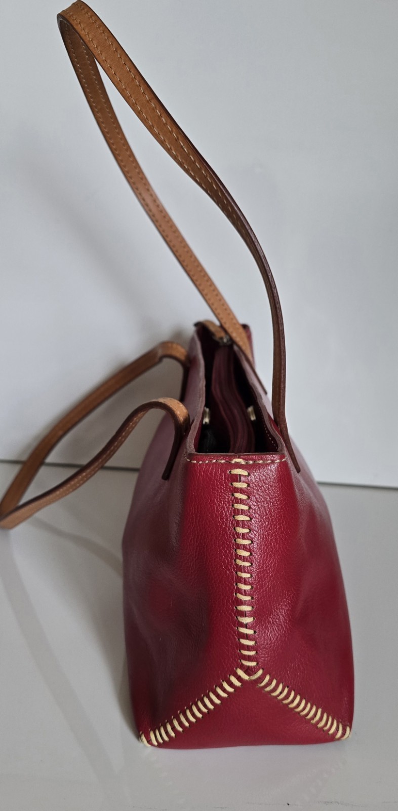 Ann Taylor NWT Red Leather Shoulder Bag Zip Top Handbag Purse