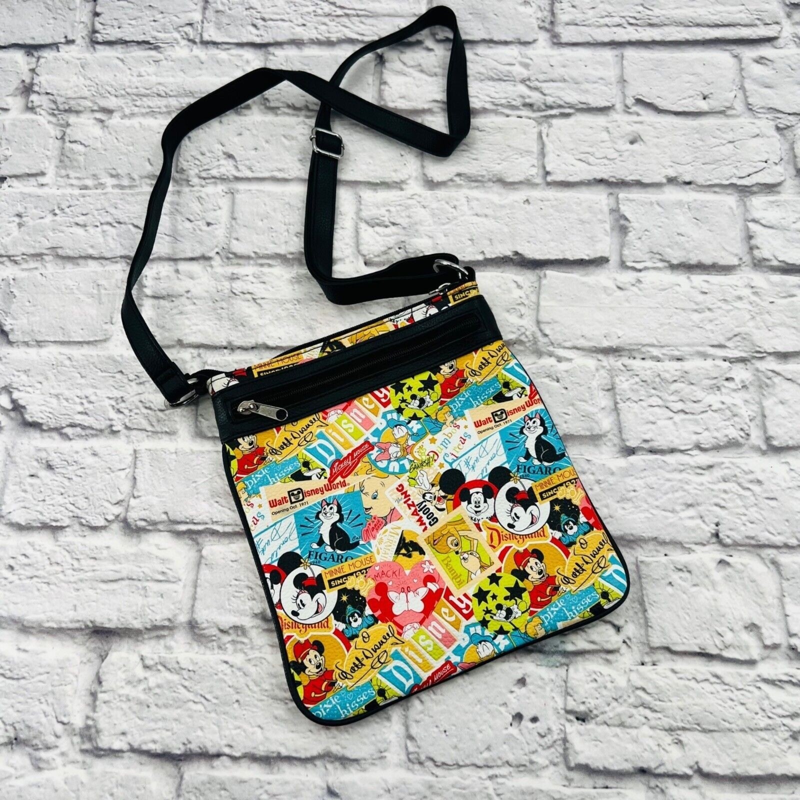 Disney Parks Walt Disney World Sticker Collage Crossbody Bag Mickey Minnie
