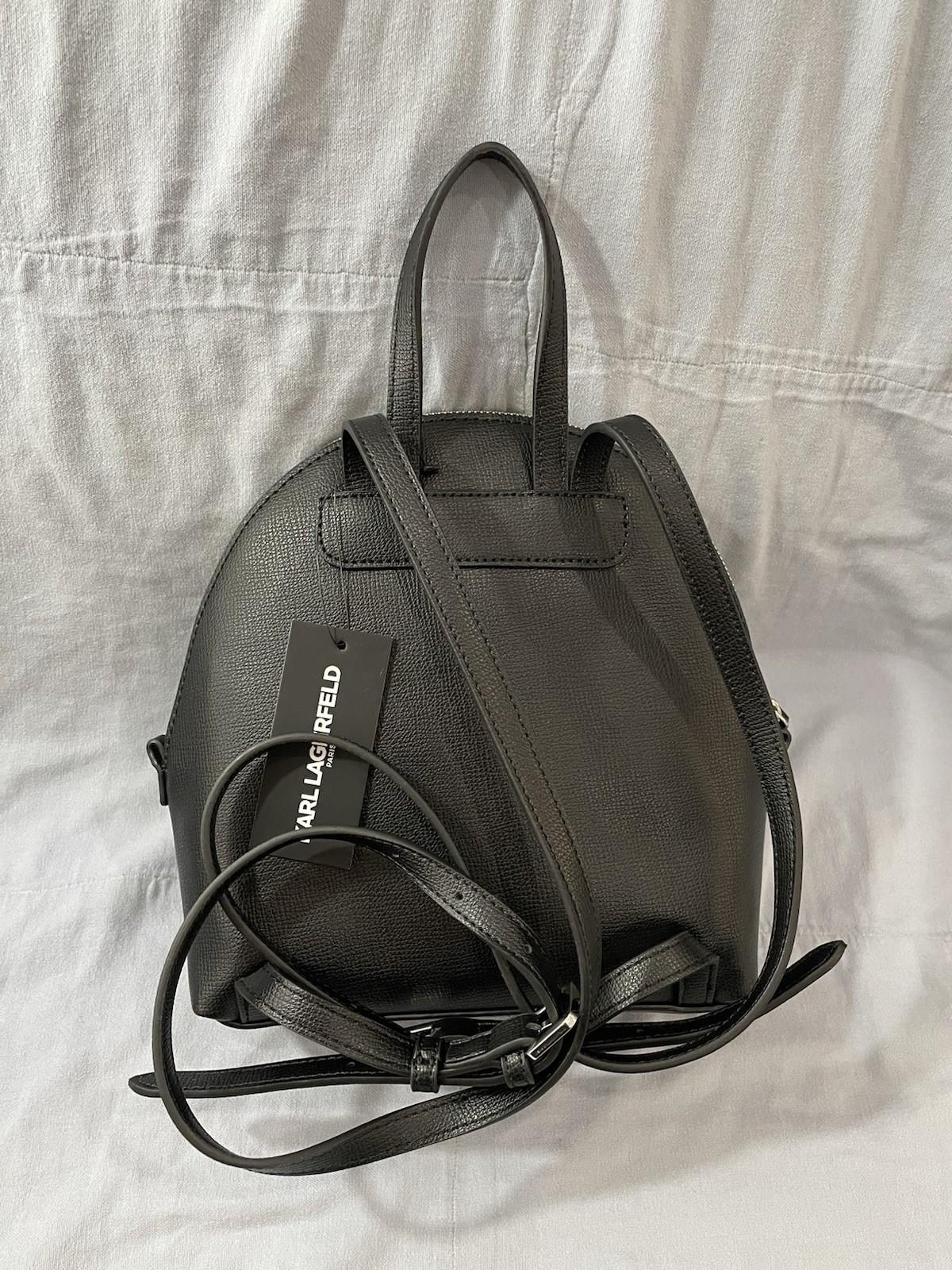 NEW Authentic Karl Lagerfeld Paris Black Slim Style Mini Backpack w/ Karl Image