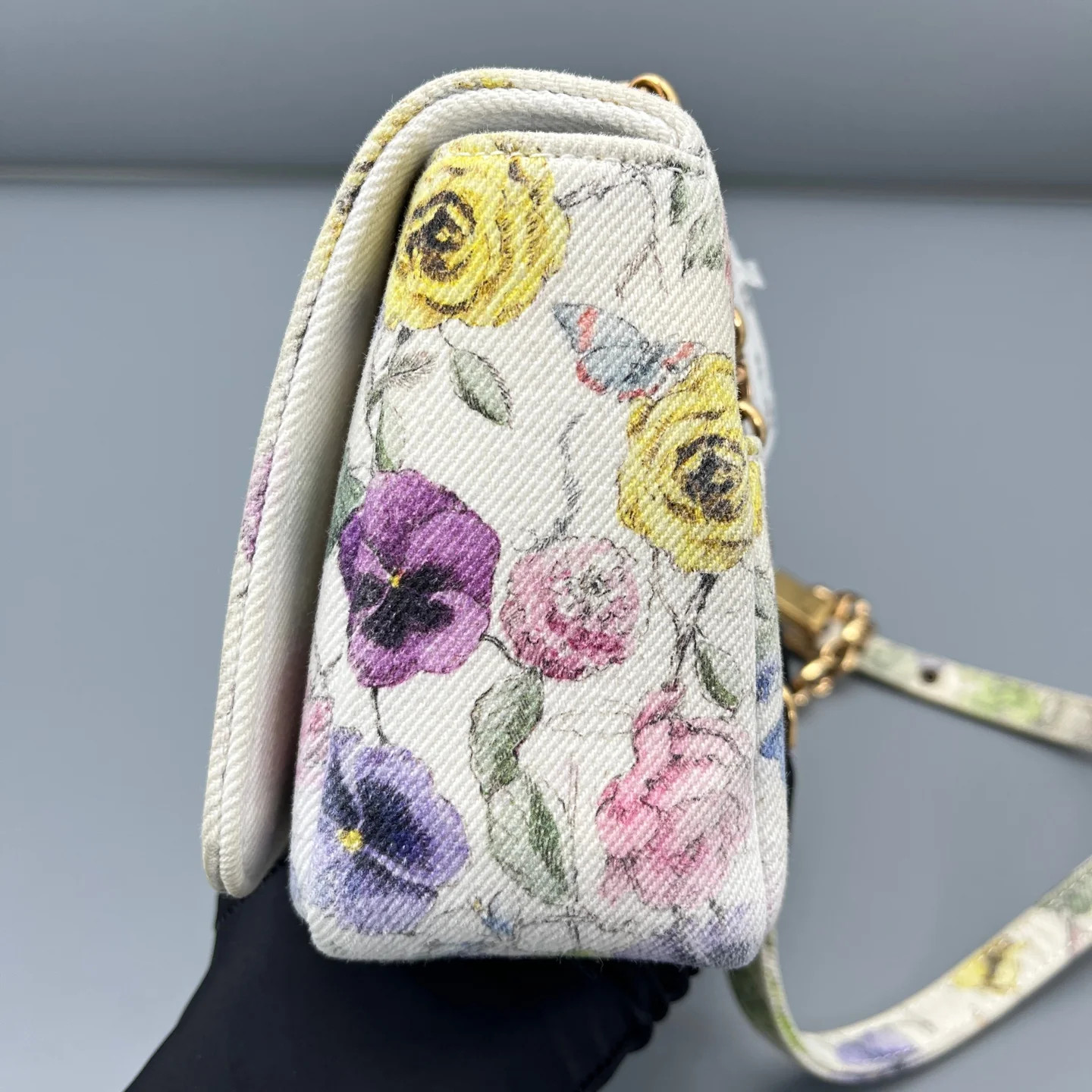 Dior Print Small Caro Bag White Yellow Red Blue Green Canvas (ym051726b6r)
