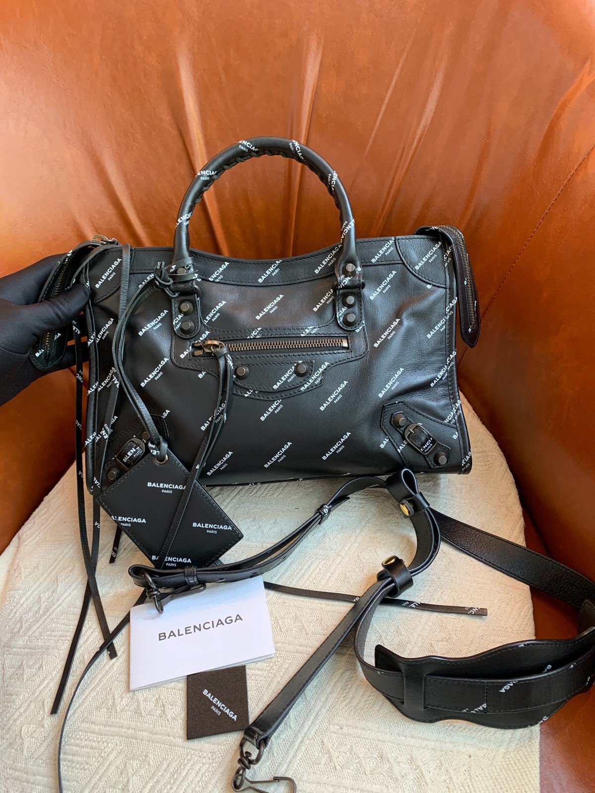 Balenciaga Classic City Normal Size Black Calfskin Leather Top Handle Crossbody