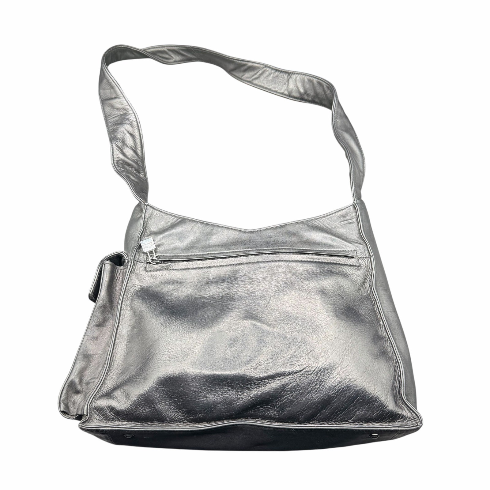 Perlina NY Black Leather Hobo Shoulder Bag Soft Slouchy Zip Pocket