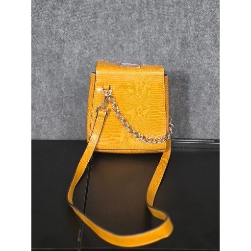 Topshop Mustard Yellow Lizard Embossed Crossbody Bag Silver Chain Detail Small