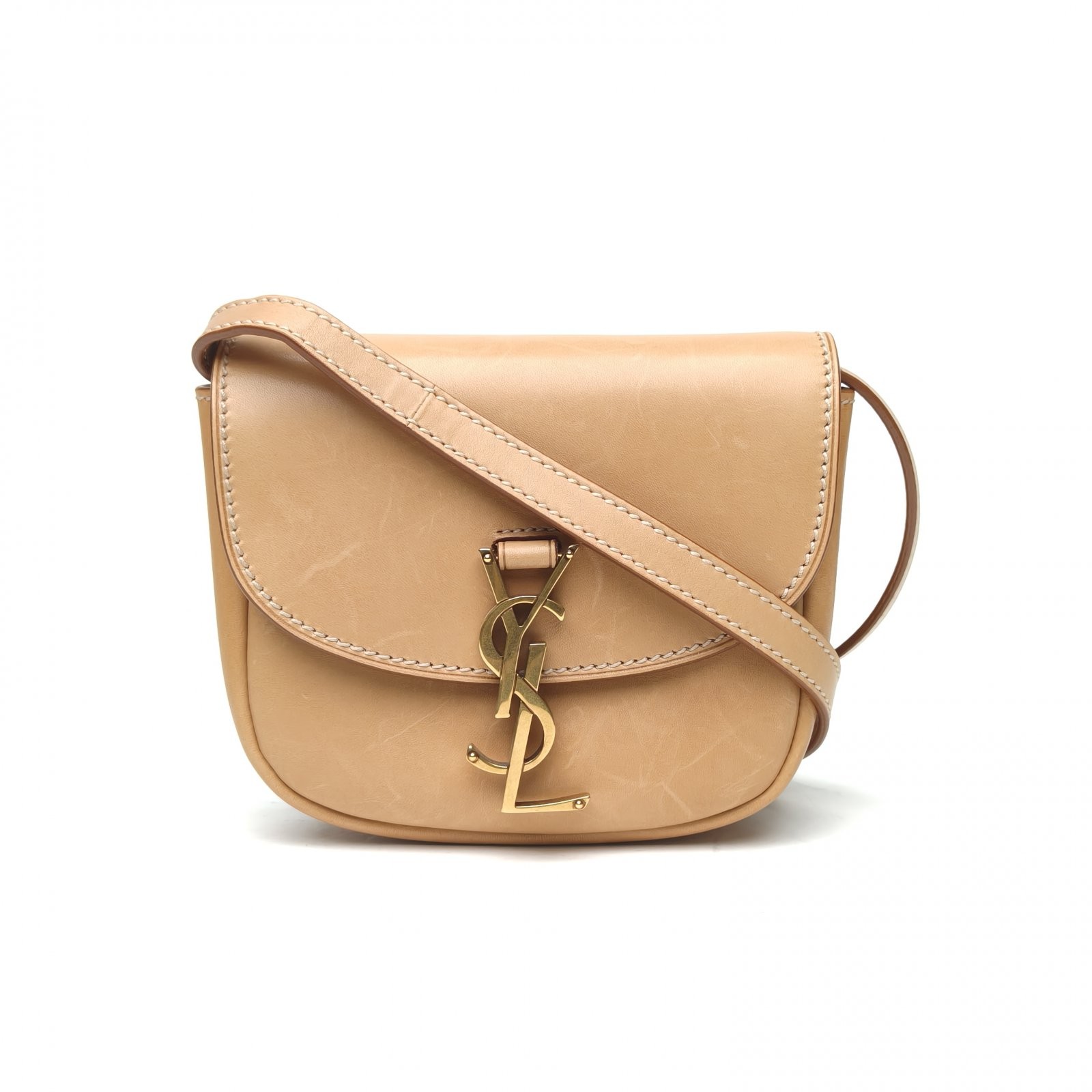 SAINT LAURENT KAIA Saddle Bag Mini 15cm Milky Tea Calfskin Crossbody Bag