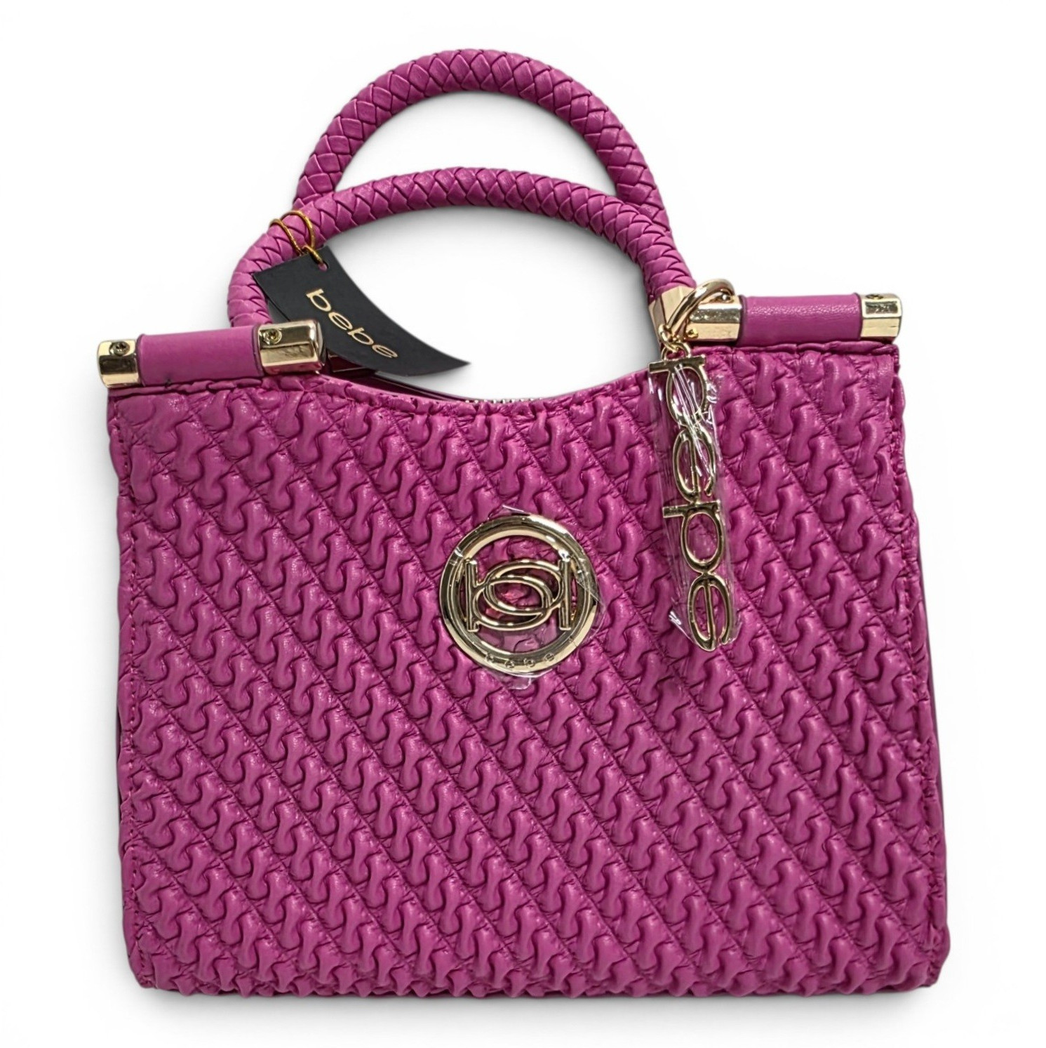 bebe Erika Mini Shopper Fuchsia Satchel Zip Top Handle Detachable Crossbody