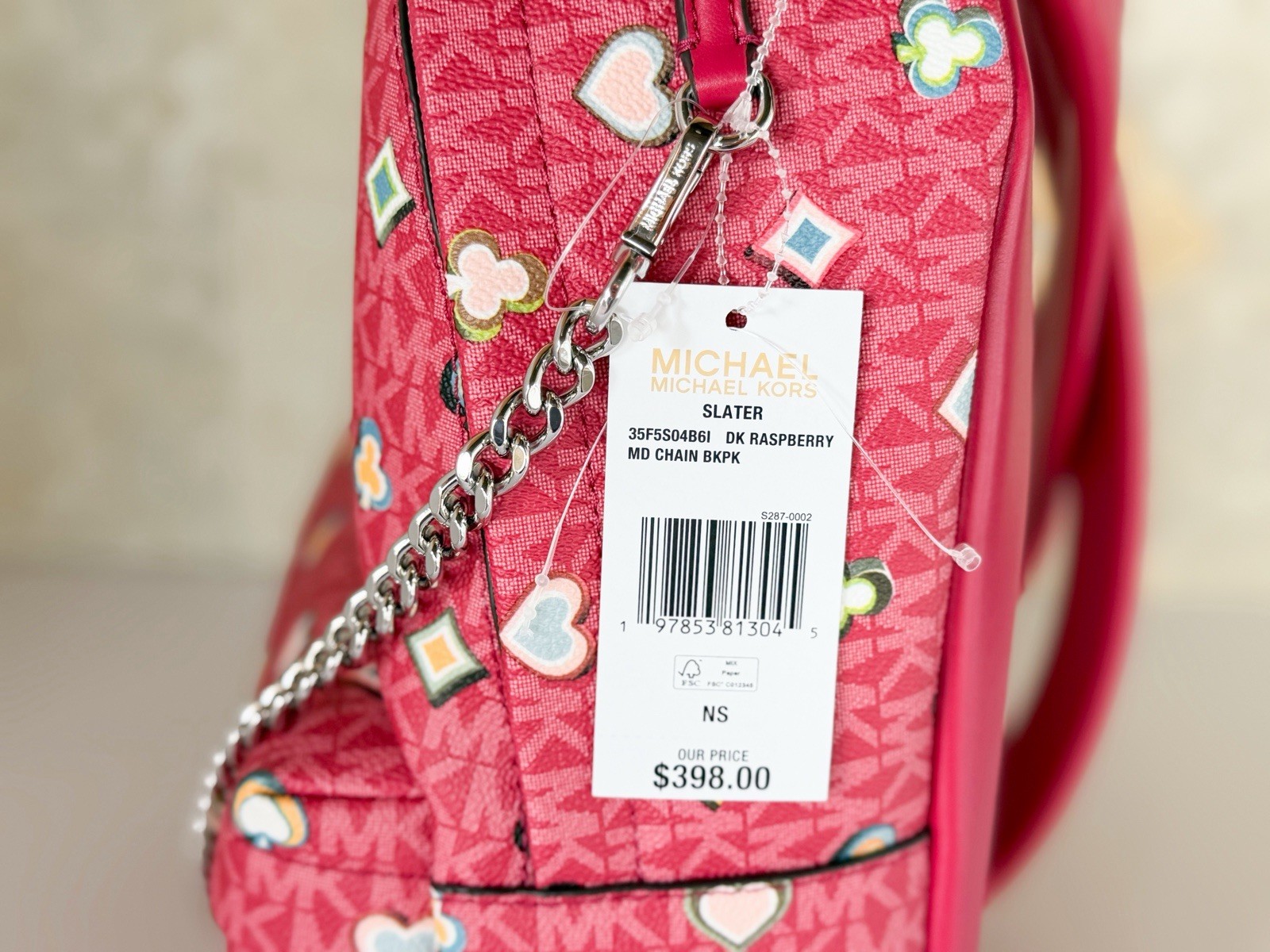 Michael Kors Slater Medium Chain Backpack MK Dark Raspberry Multi