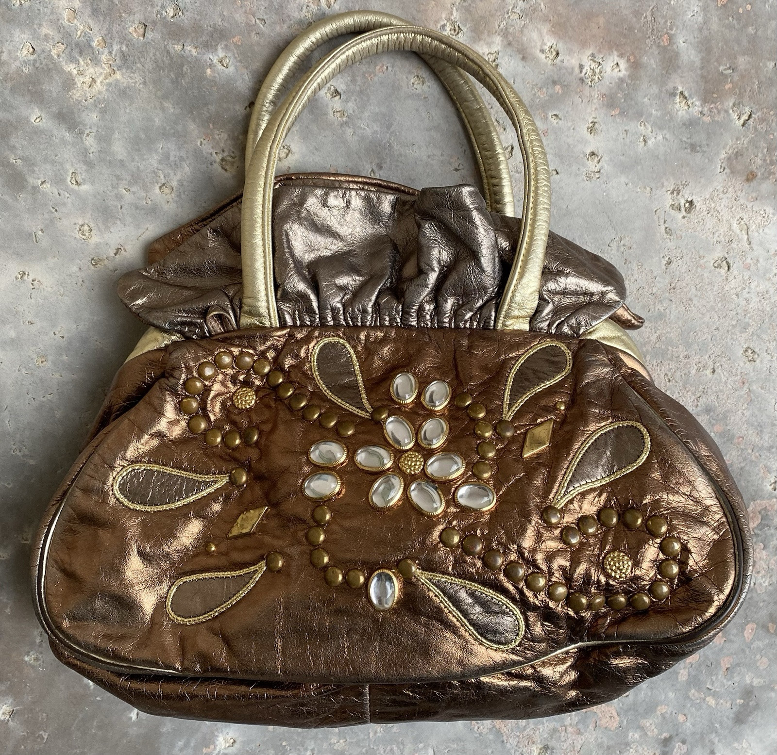 Vintage Dawli Leather Purse Made USA Metallic Studded Handbag 1980s