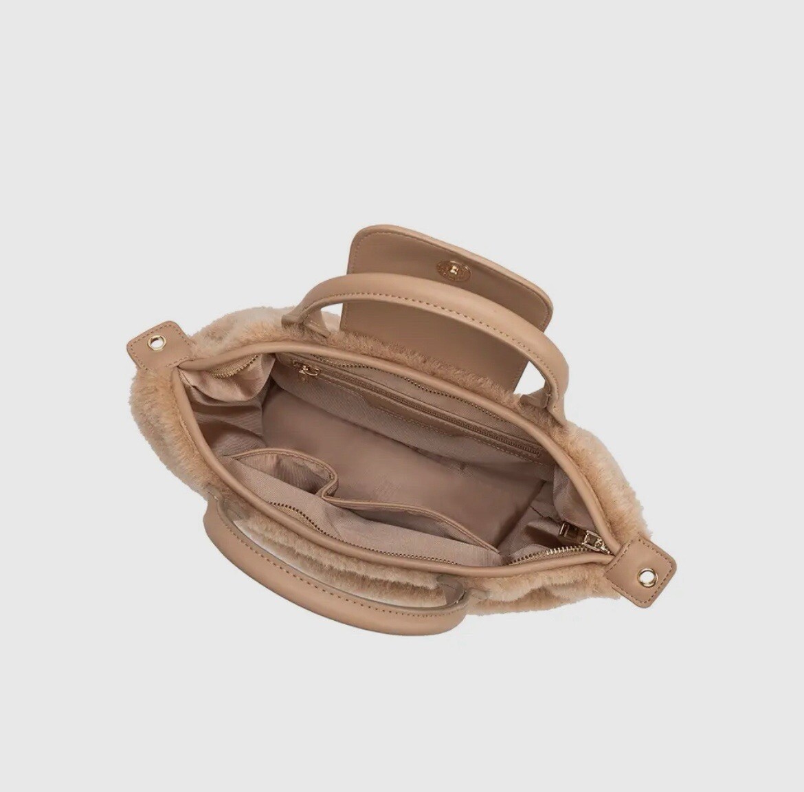 New! Melie Bianco Winnie Sherpa Top Handle & Crossbody Bag – NWT Tan $150 MSRP