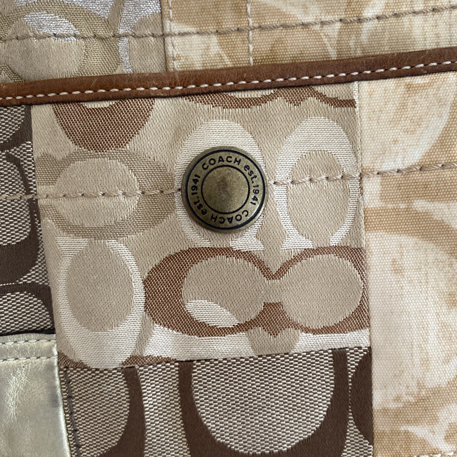 Coach Ergo Khaki Gold Browns Patchwork Medium Hobo Tiger Leopard & Classic “C”
