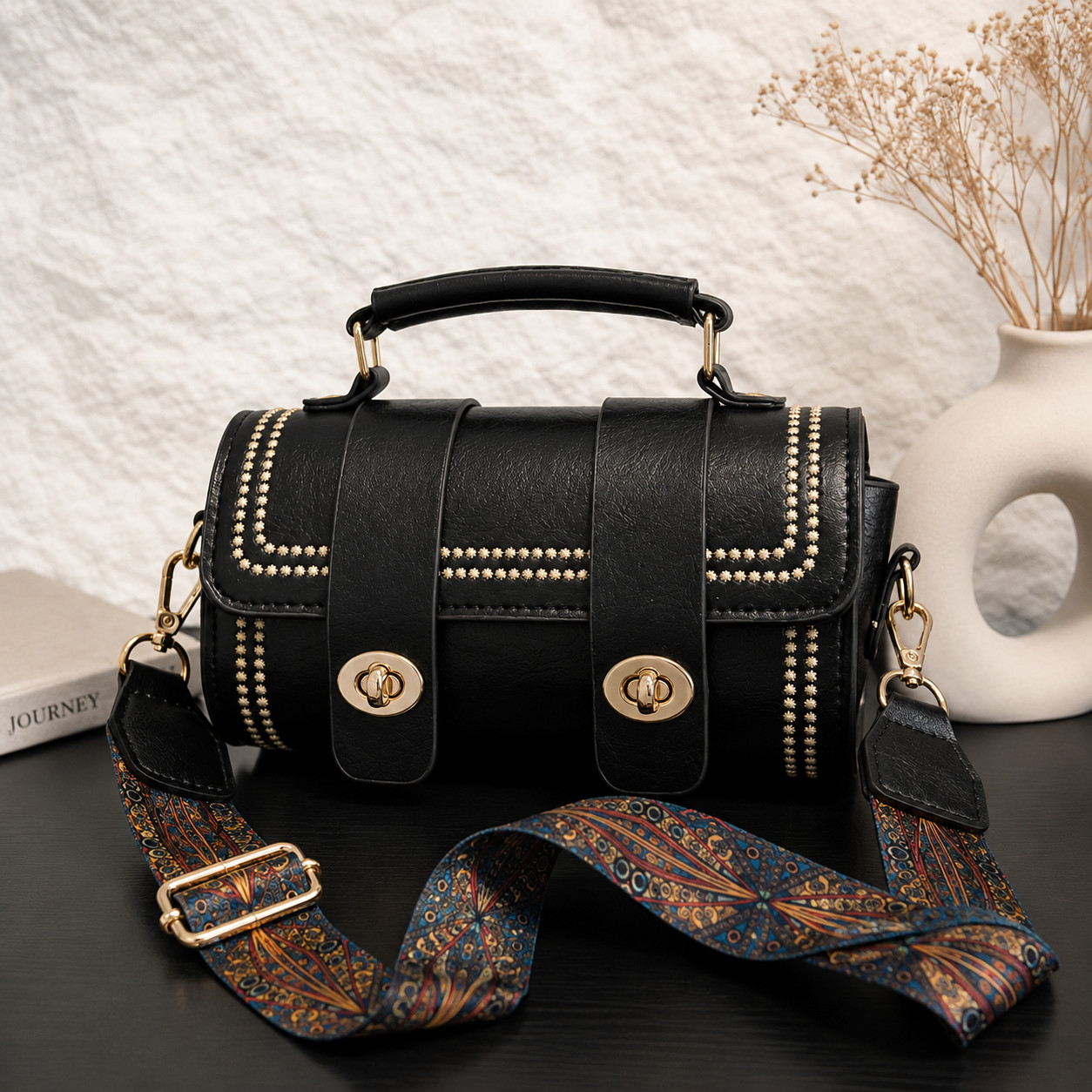 Women’s Barrel Crossbody Bag Faux Leather Top Handle Purse Brown Boho New