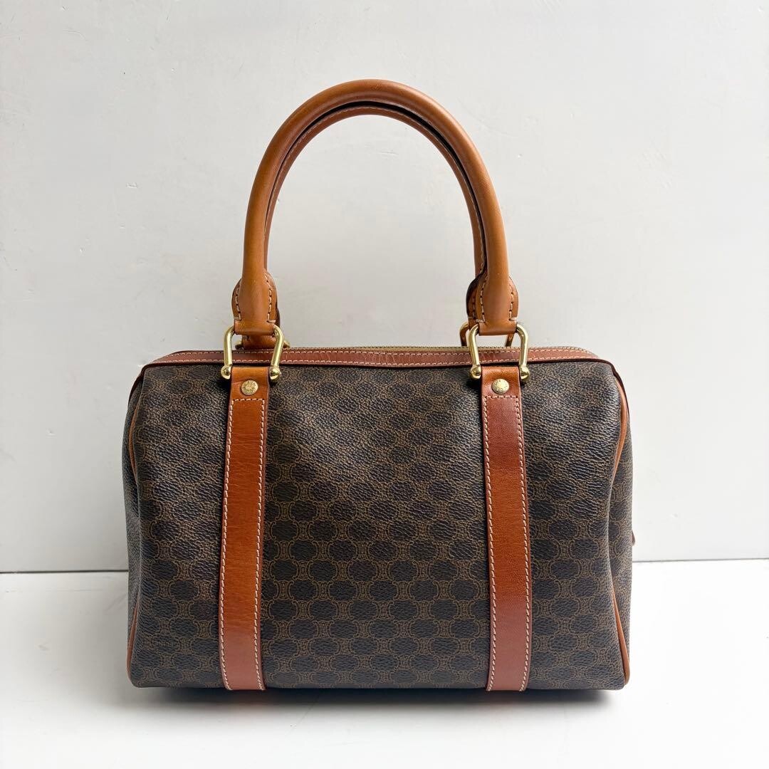 CELINE Macadam Boston Bag 2 Way Handbag Canvas Leather Brown Auth