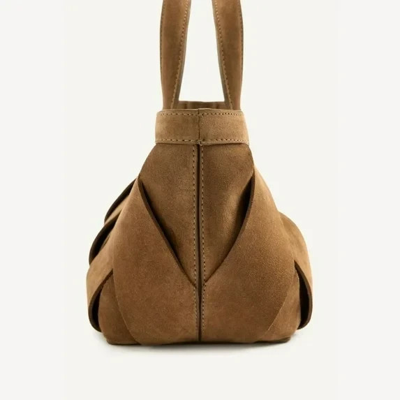 Women’s Mini Suede Shopper Bag – Luxury Vegan Suede Woven Tote Handbag