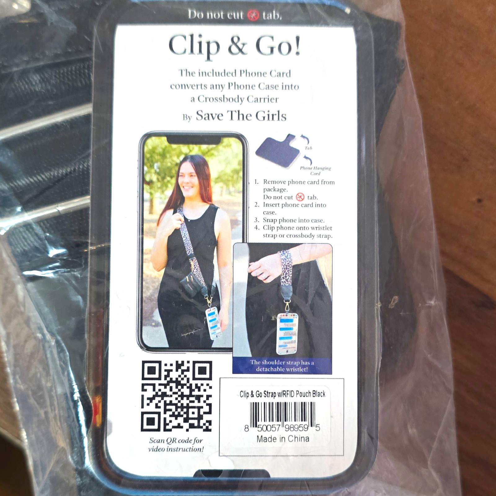 Save The Girls Clip & Go! Crossbody Strap w/ RFID Zip Pouch Black Silver