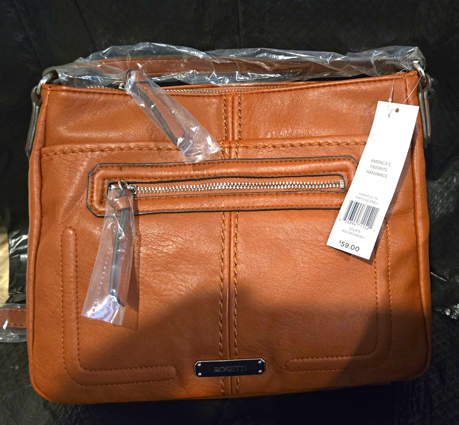 Rosetti Brown Crossbody Bag, Zip Closure, Front Zip Pocket, Silver Hardware
