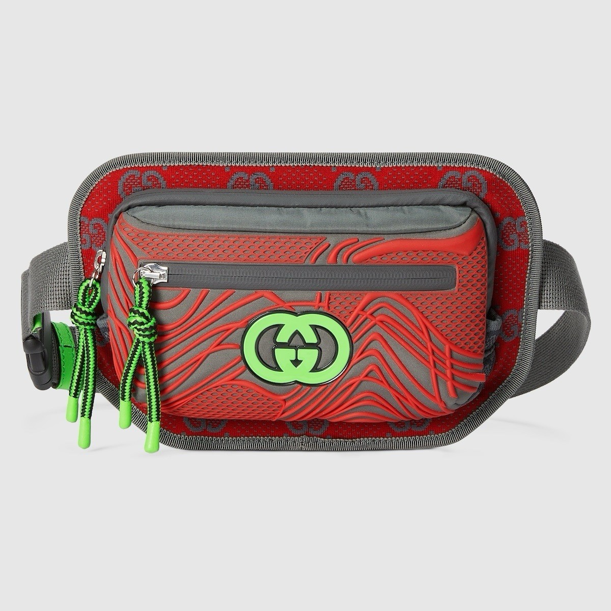 NEW GUCCI BAG BELT SLING LEATHER GG MONOGRAM ‎‎752102 8488 SZ 100 Cm Red Grey