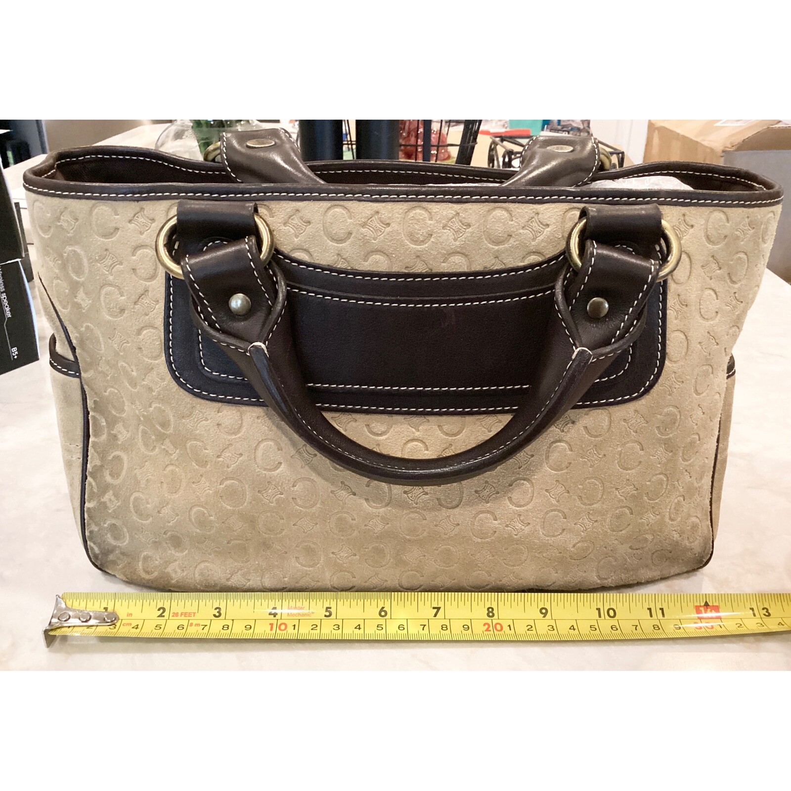 Celine Macadam Logo Print Boston Satchel Top Handle Bag Designer Purse