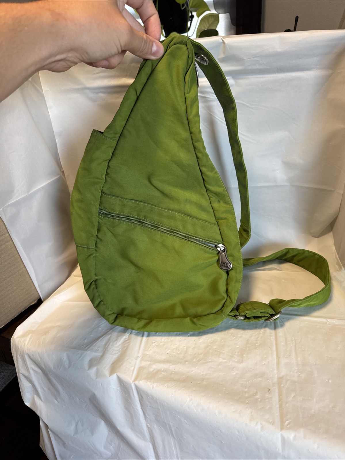 AMERIBAG Healthy Back Sling Bag Backpack Green Nylon Made in USA