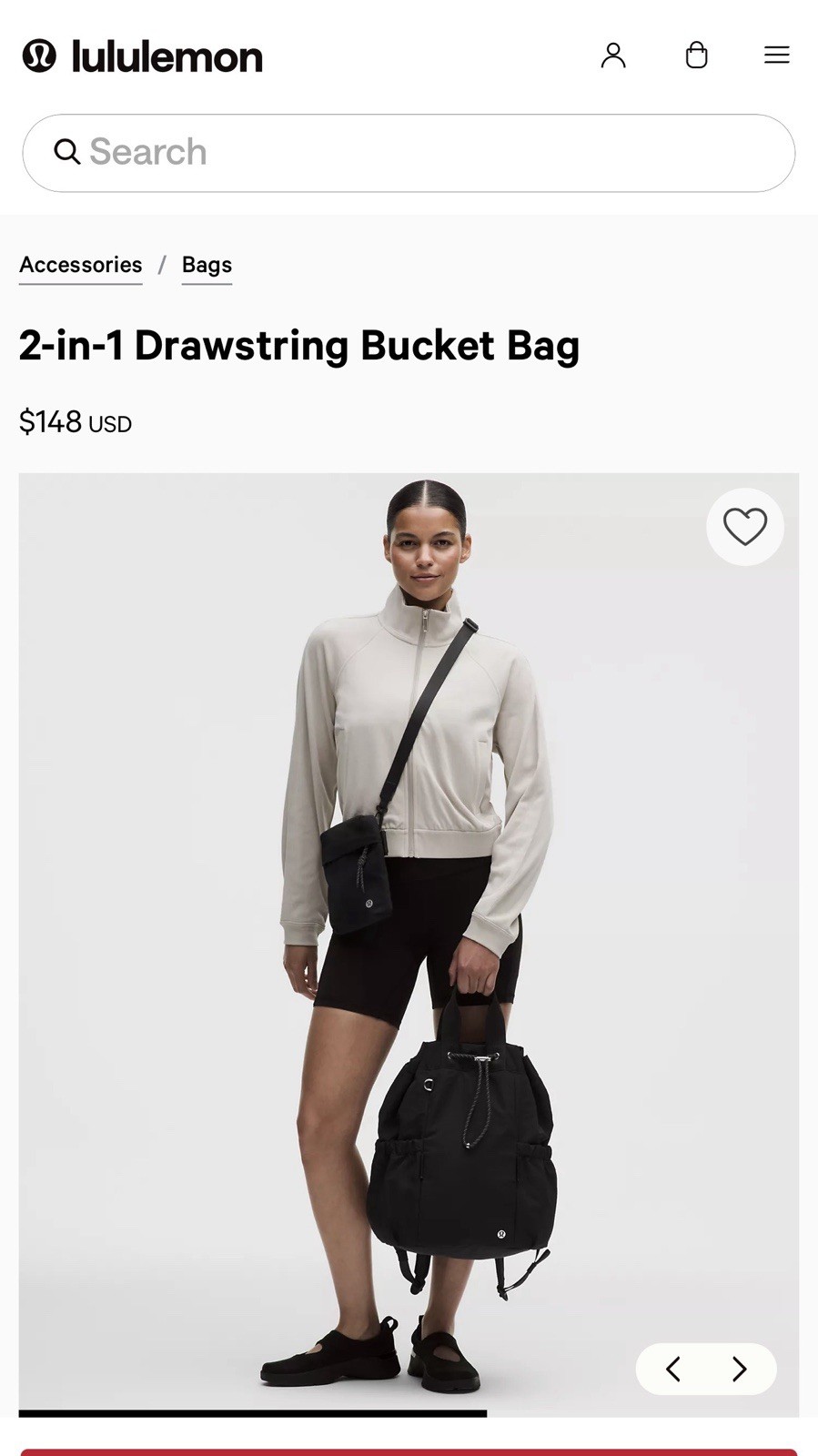 Lululemon 2-in-1 Drawstring Bucket Bag Black/ Silver
