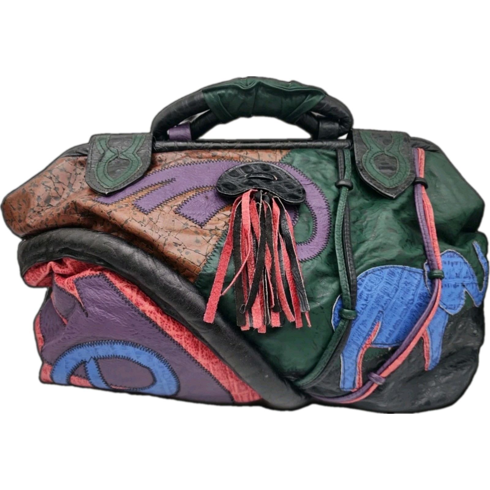 Vintage Leather Patchwork Elephant Handbag 19x13x3.25″