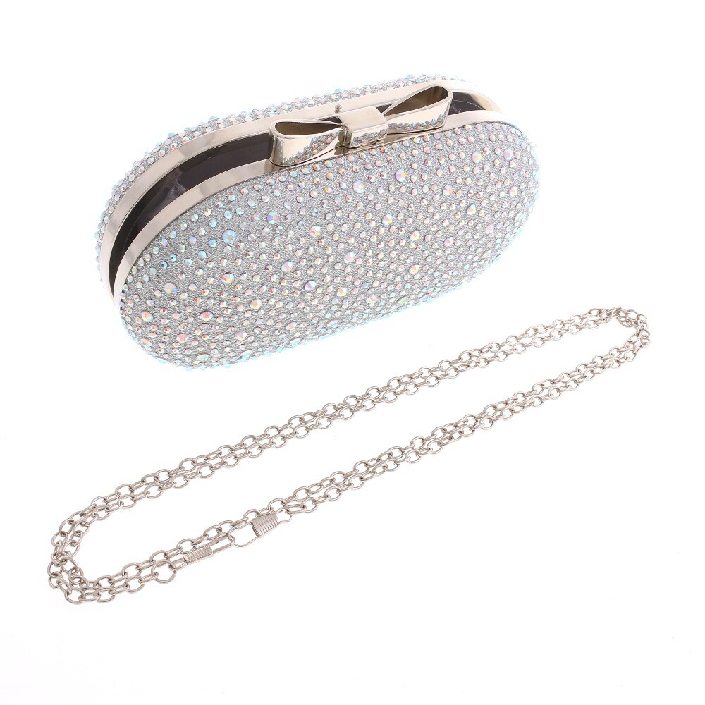 Silver Tone Metal AB Glitter Fabric Rhinestone Clutch Evening Bag TLX150-SAB