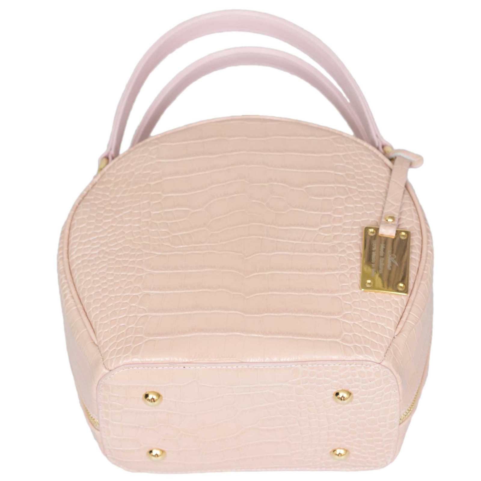 AURA Italian Made Pink Crocodile Embossed Leather Medium Round Tote Handbag