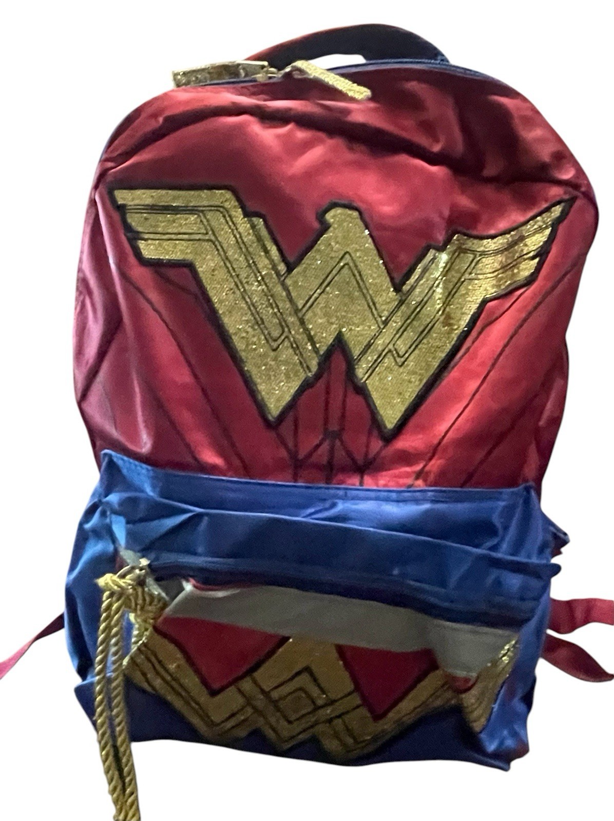 WONDER WOMAN BACKPACK SCHOOL BAG with Golden Lasso Rope Zippered – 16″ inch Bag