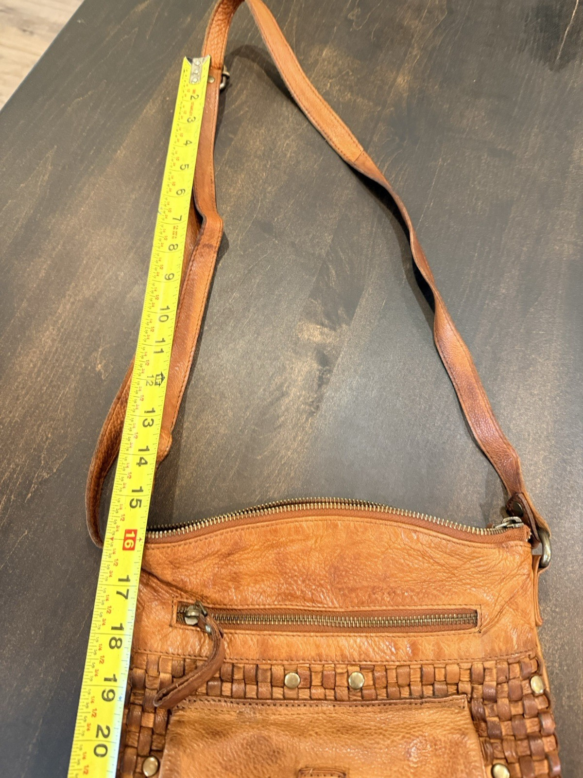Oak Leathers Crossbody Messenger Shoulder bag Cognac Weave Handmade India