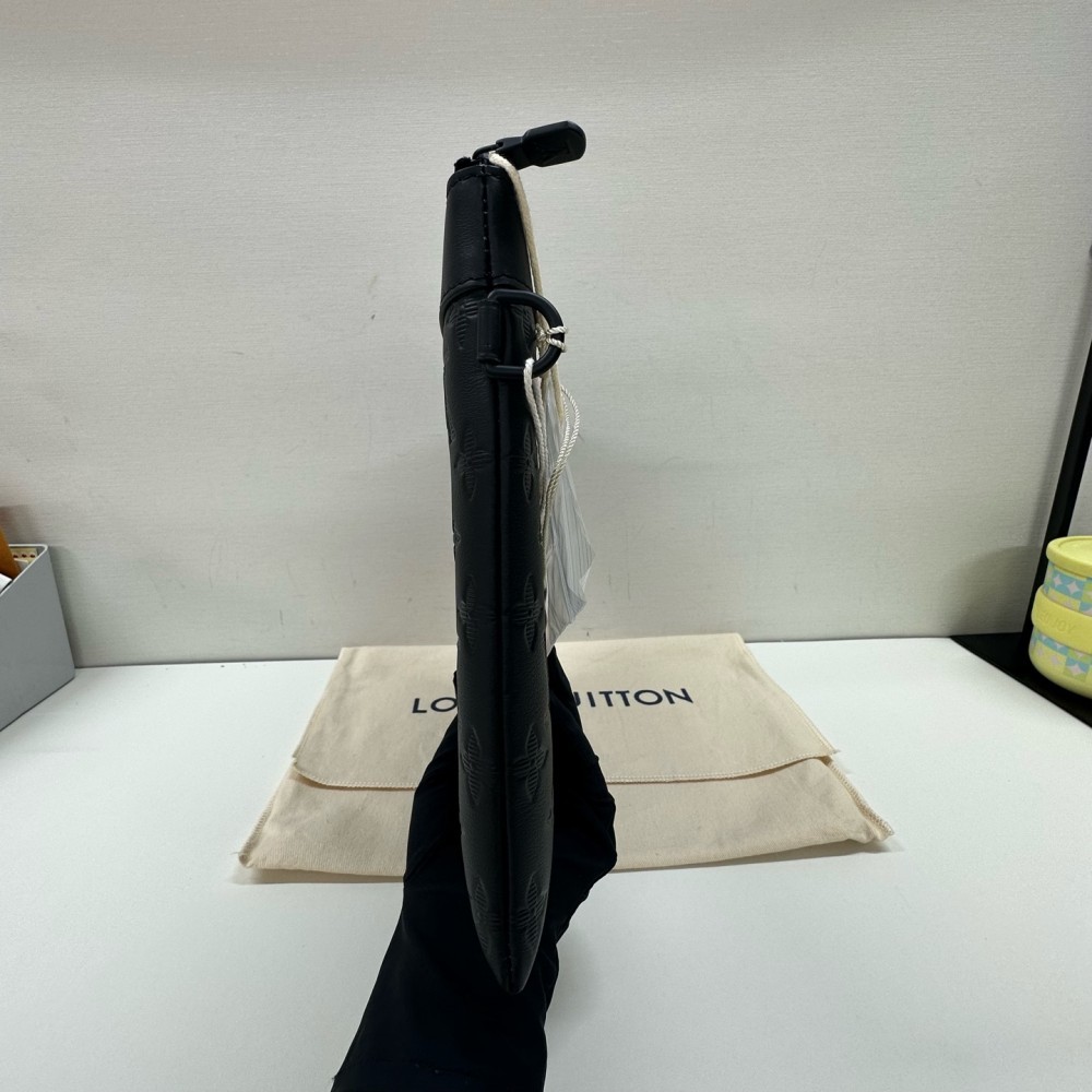 Louis Vuitton Pochette Jour Monogram Embossed Coated Canvas Clutch Bag Black