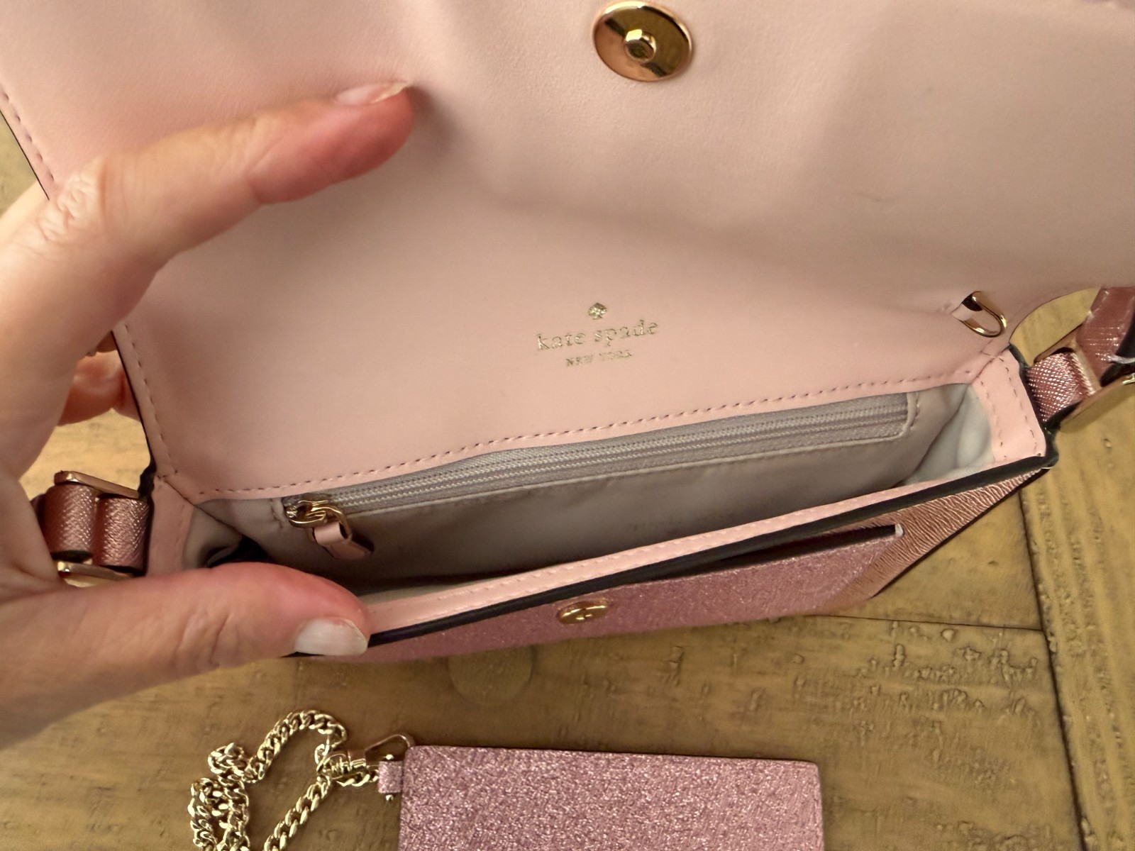 KATE SPADE CROSSBODY PURSE & CARD HOLDER PINK GLIMMER GLITTER DUO NEW!