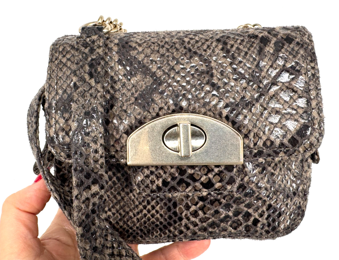 Vintage Banana Republic Crossbody Snakeskin Effect Faux Leather Purse Chain Bag