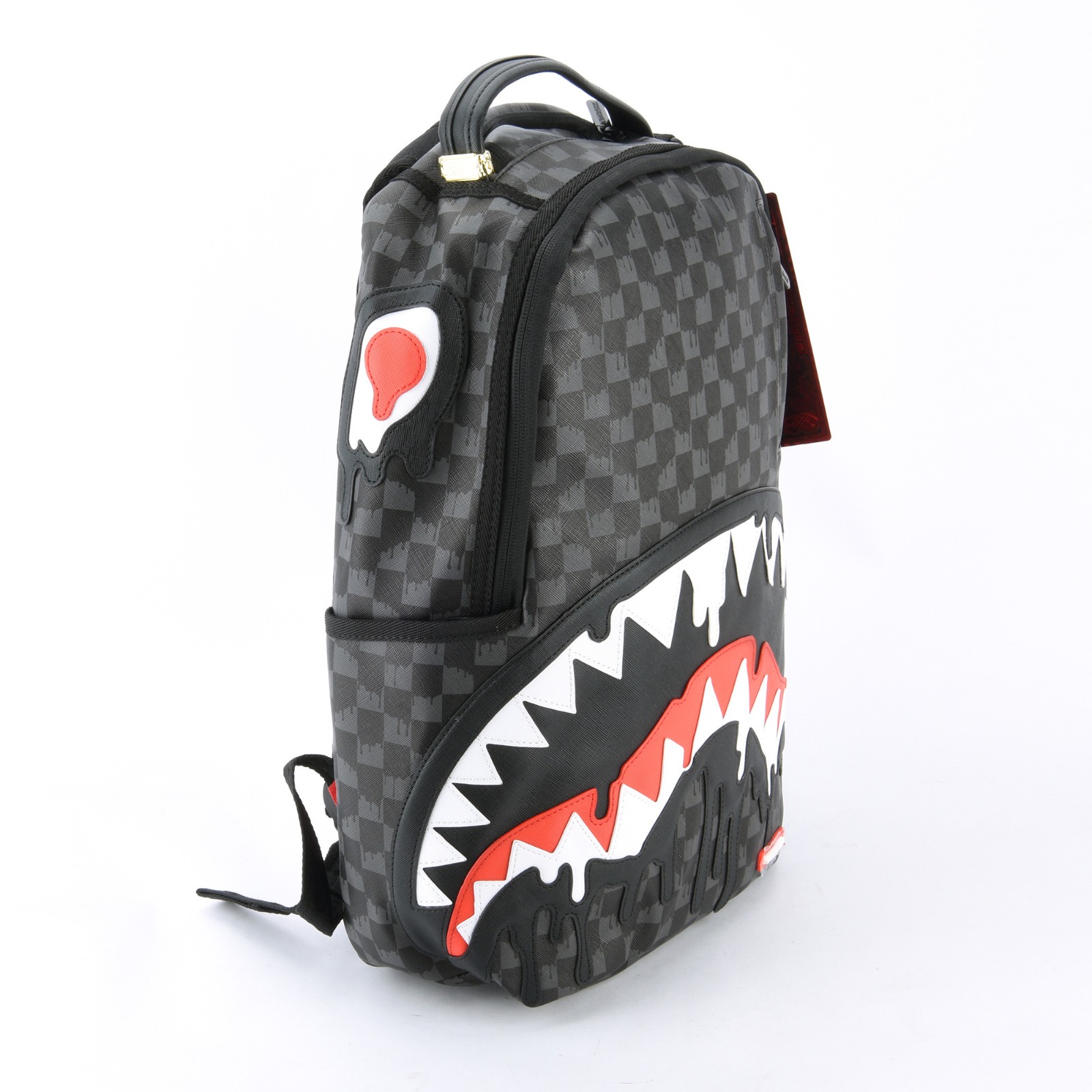 Sprayground Shark Dipping DLXV Leather Bag Backpack Unisex Black Gray Plaid