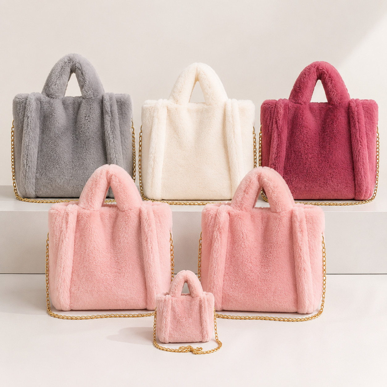 Women’s Plush Faux Fur Tote Handbag Soft Fluffy Shoulder Bag Winter Purse