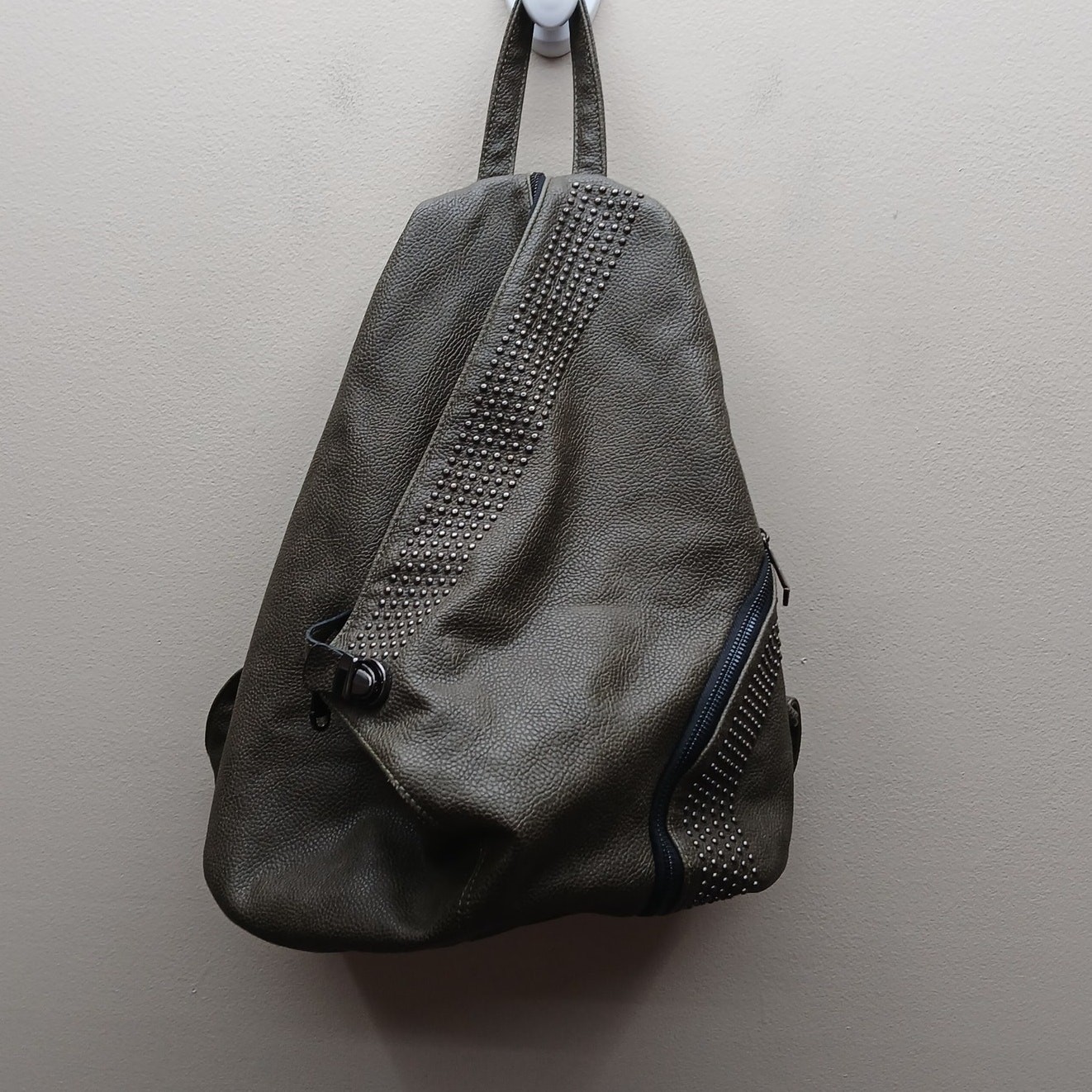 Dasein Studs Sling Style Backpack Casual Shoulder Bag Travel Streetwear Green