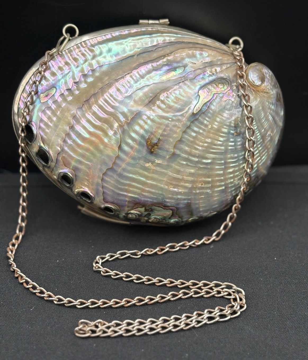 RARE – VINTAGE MEXICO ALPACA ABALONE SHELL COLOR DESIGN PURSE, Gorgeous!