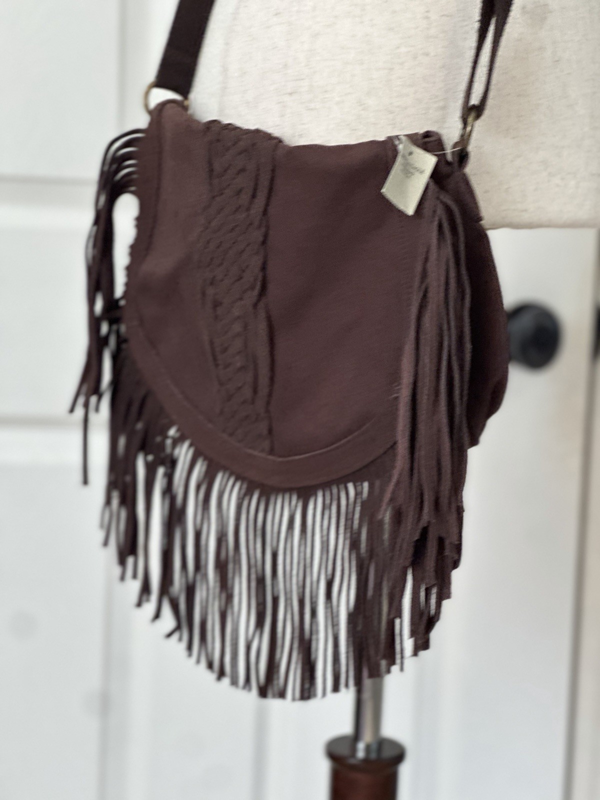 Y2K American Eagle Outfitters 2012 Leather Fringe Crossbody Purse Bag Brown Boho