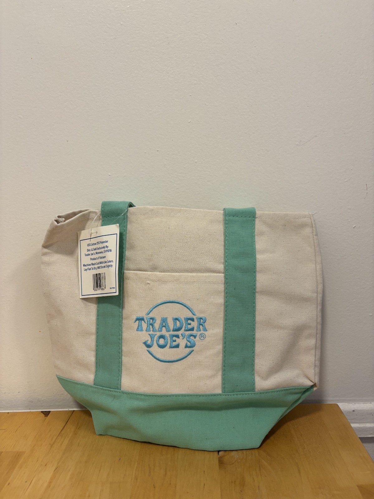 Trader Joes Mini Tote Bag Pastel Teal