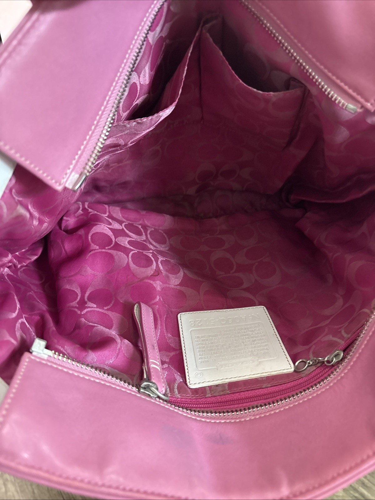 Vintage COACH Pink Leather Hampton Tote Bag Authentic 15”x12”